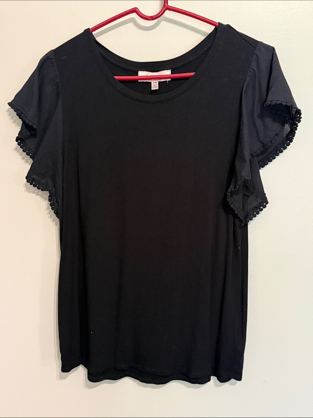 Philosophy Women’s Black Short Sleeve Pom-Trim Top